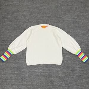 Wispr Brodie Rainbow Sweater Women Medium Knit Boxy Silk Balloon Sleeve Pride